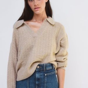 Zara Polo Collar Knit Camel Sweater